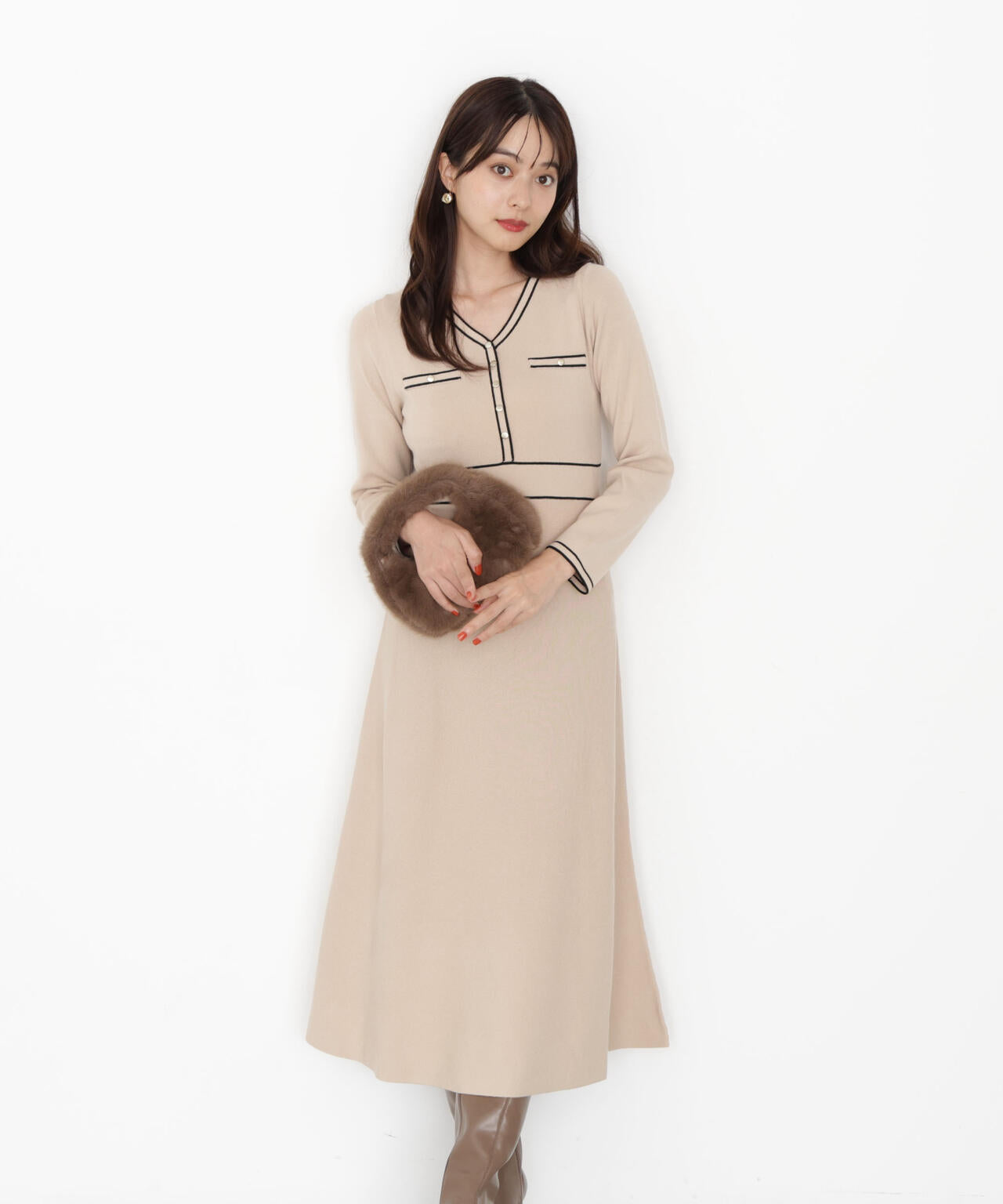 配色ラインニットワンピース