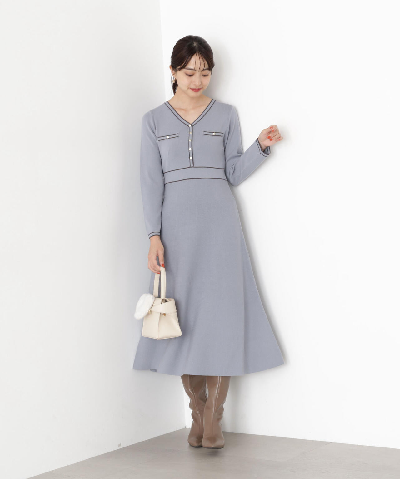 配色ラインニットワンピース