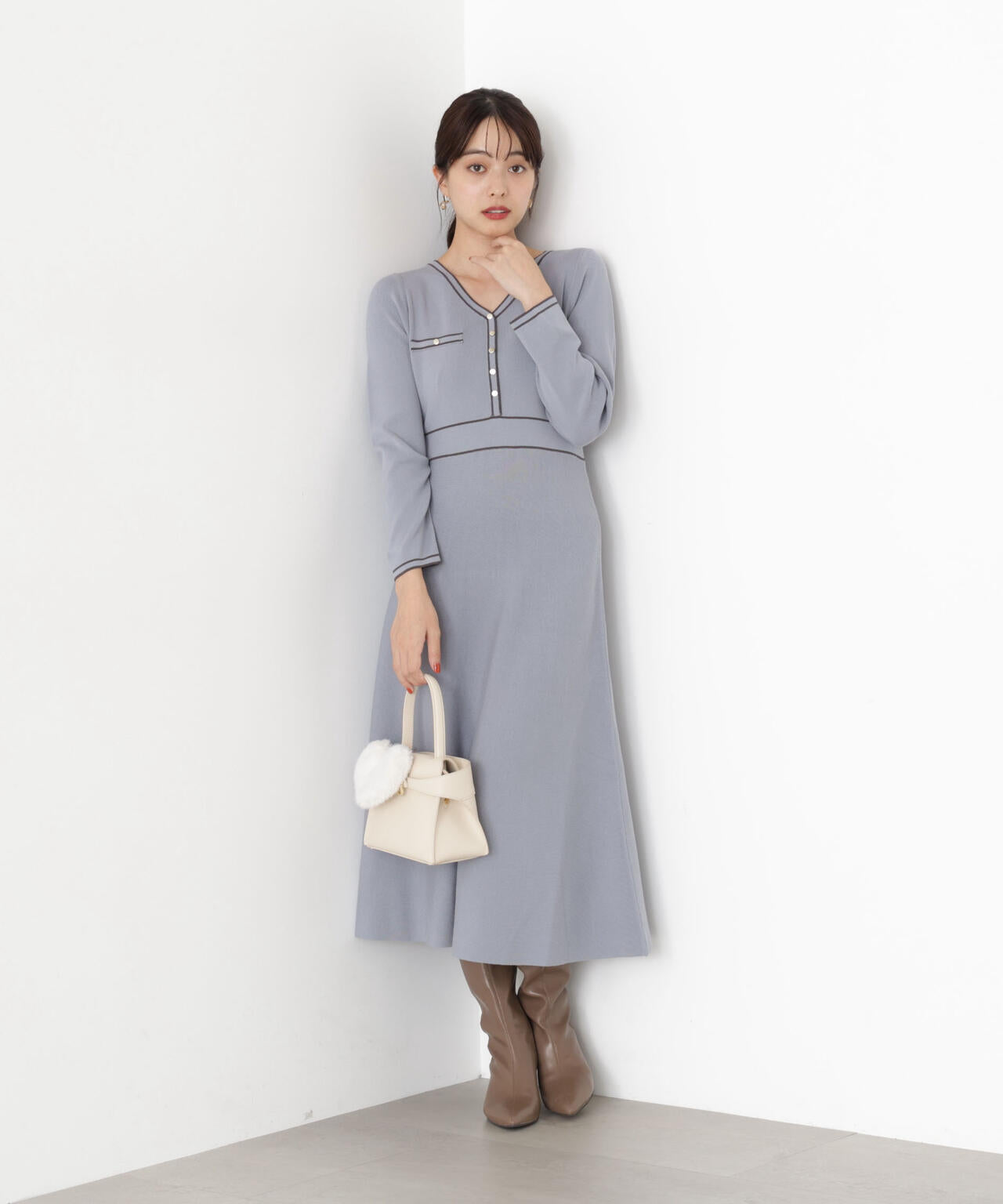 配色ラインニットワンピース