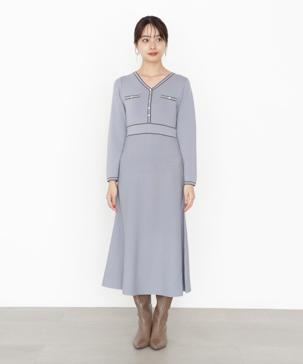 配色ラインニットワンピース
