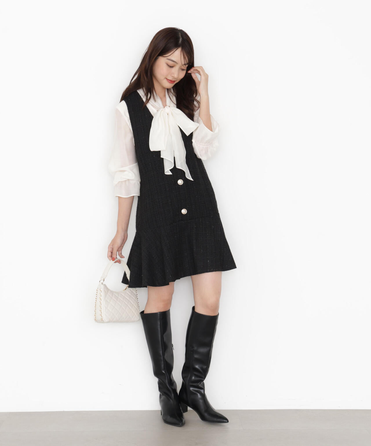 【松川星さん着用】ラメ釦ツイードミニジャンスカ