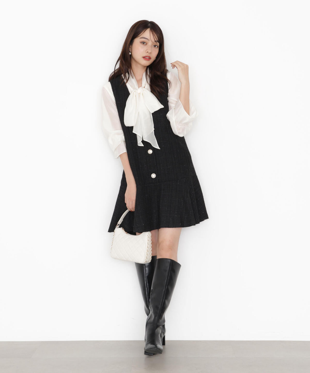 【松川星さん着用】ラメ釦ツイードミニジャンスカ