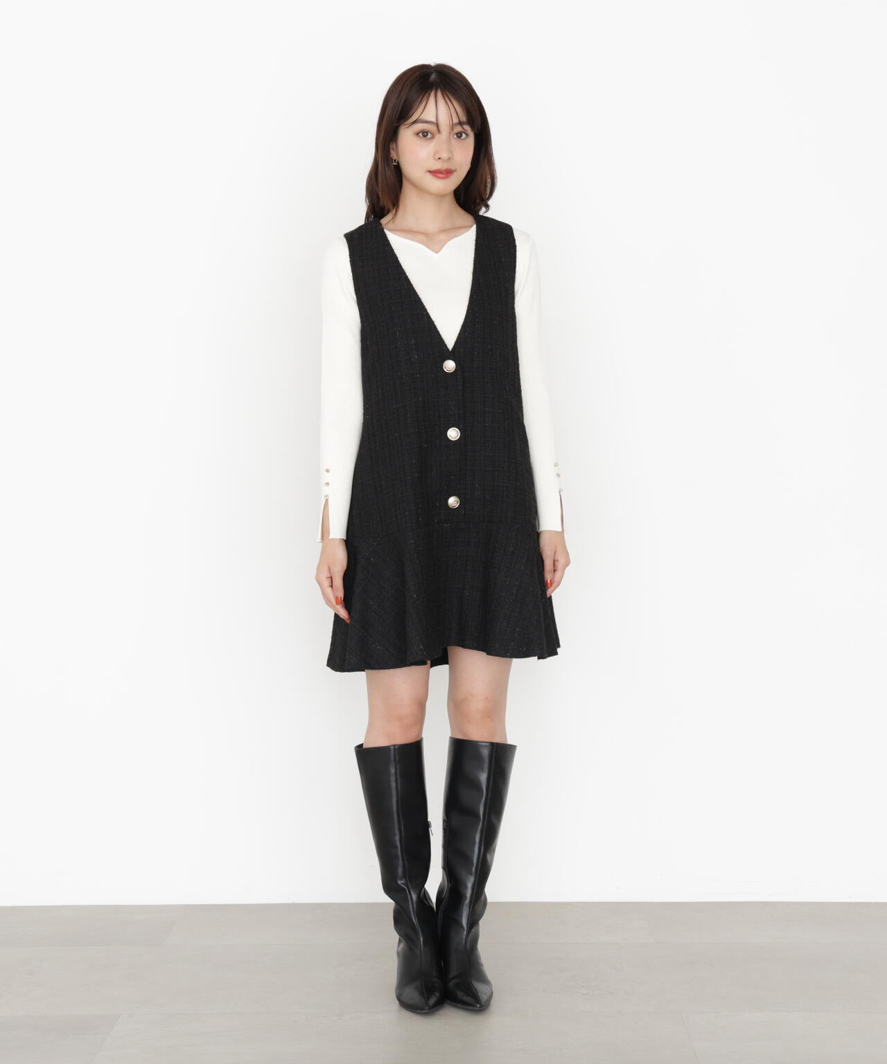 【松川星さん着用】ラメ釦ツイードミニジャンスカ