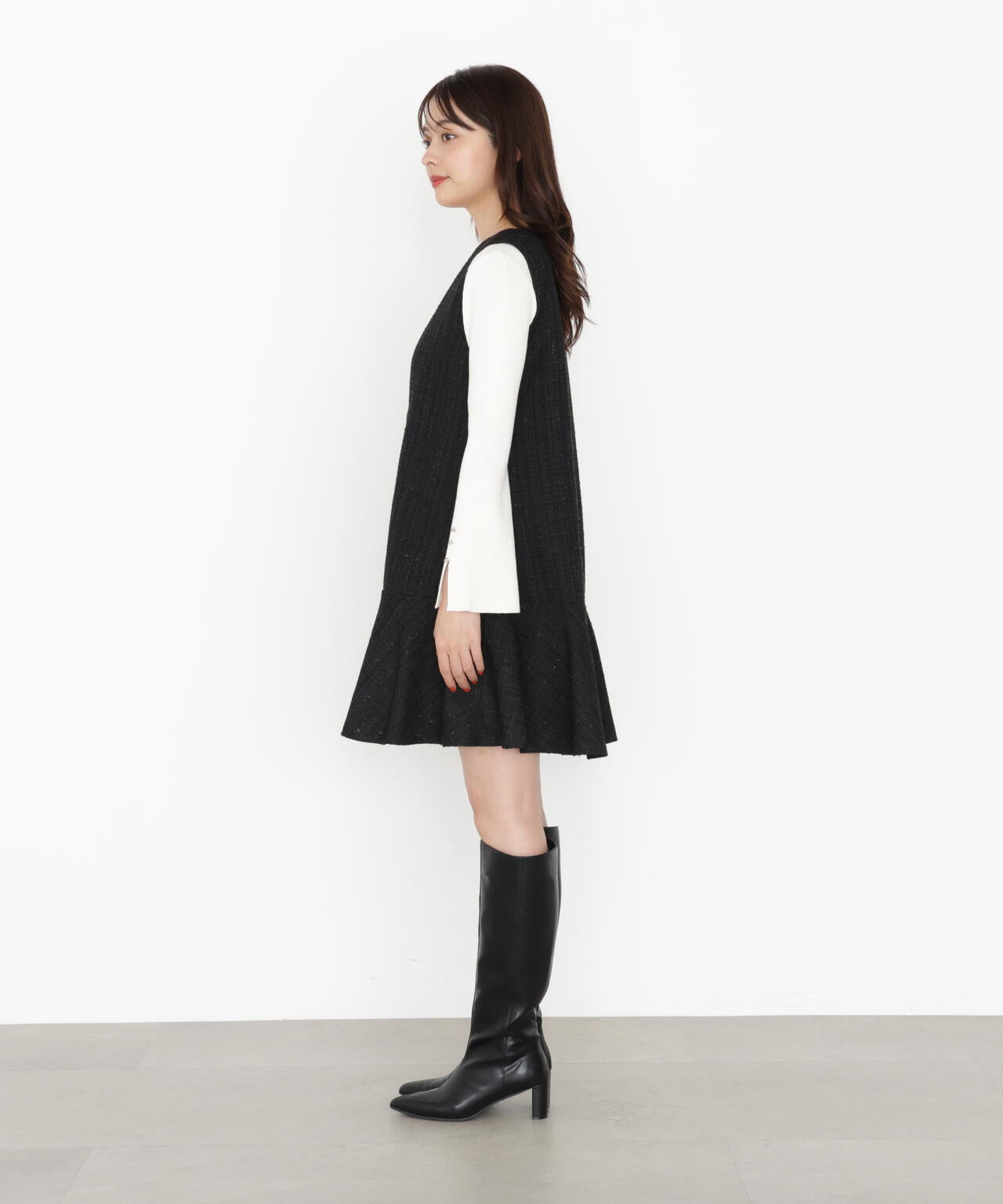 松川星さん着用】ラメ釦ツイードミニジャンスカ | PROPORTION BODY