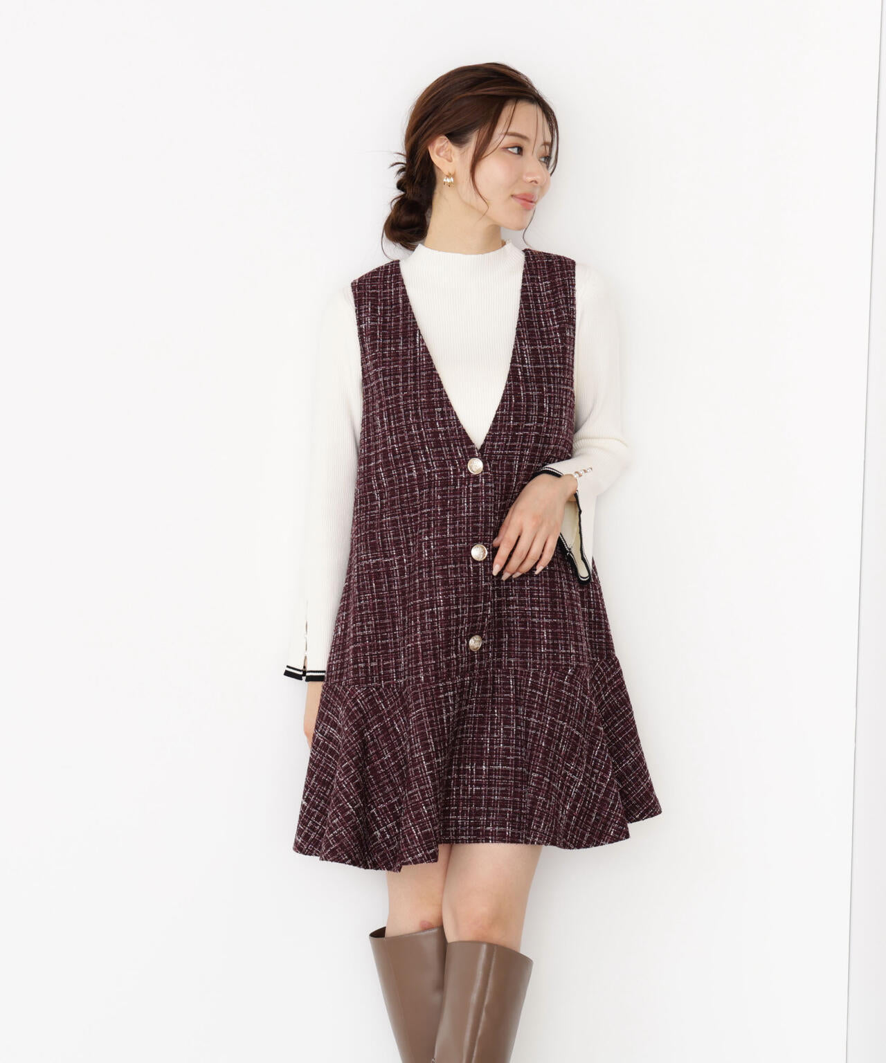 【松川星さん着用】ラメ釦ツイードミニジャンスカ