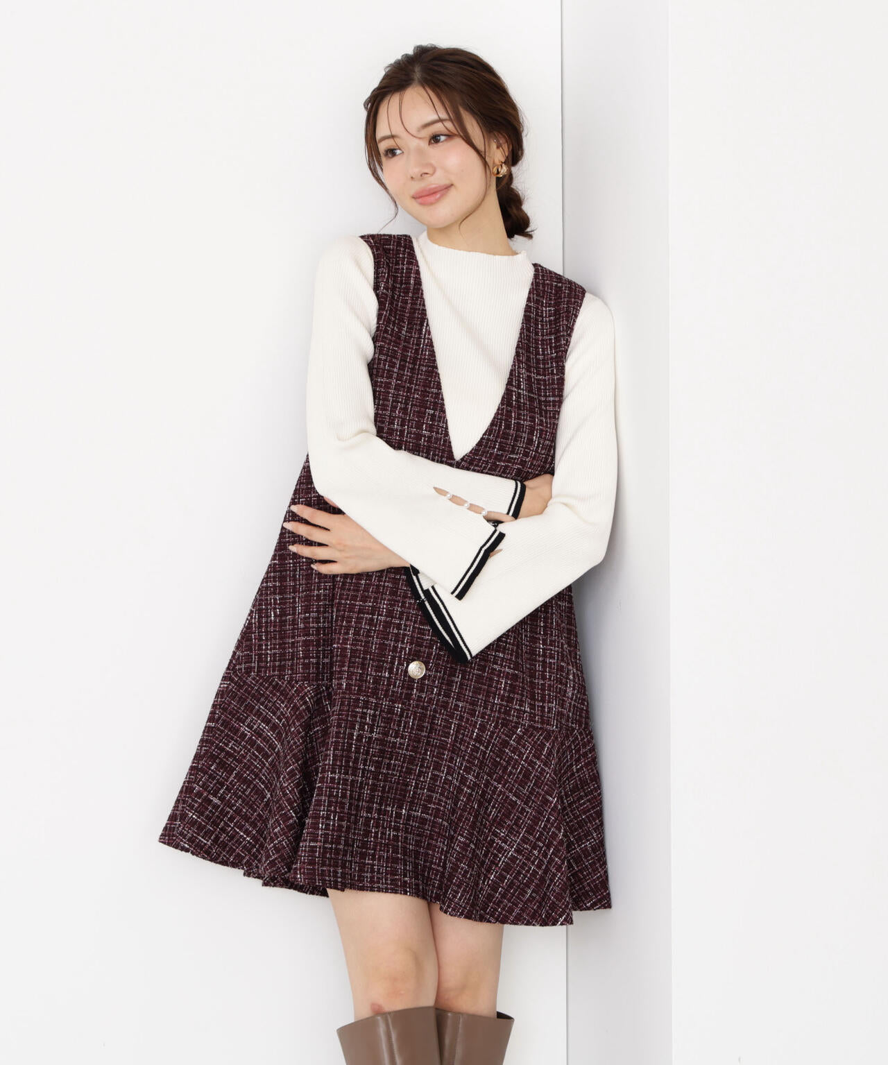 【松川星さん着用】ラメ釦ツイードミニジャンスカ