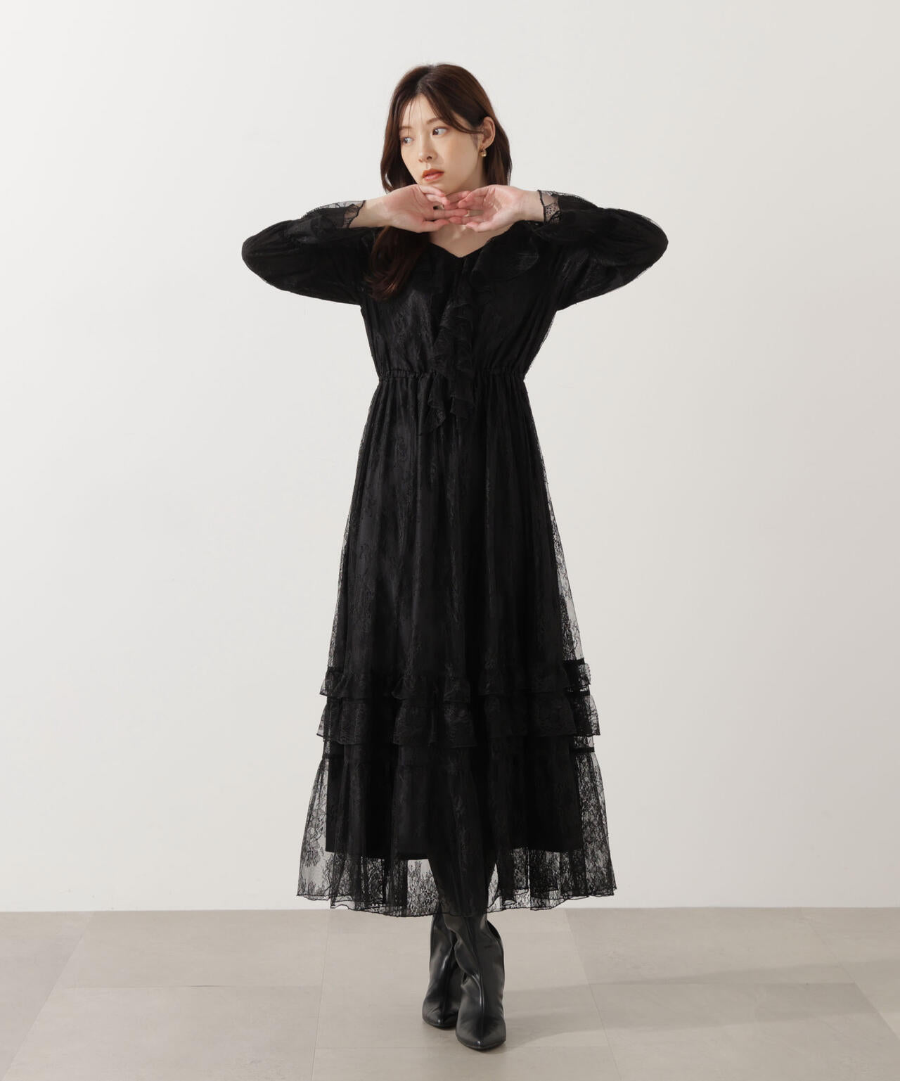 【青島心さん着用】《EDIT COLOGNE》レースフリルワンピース