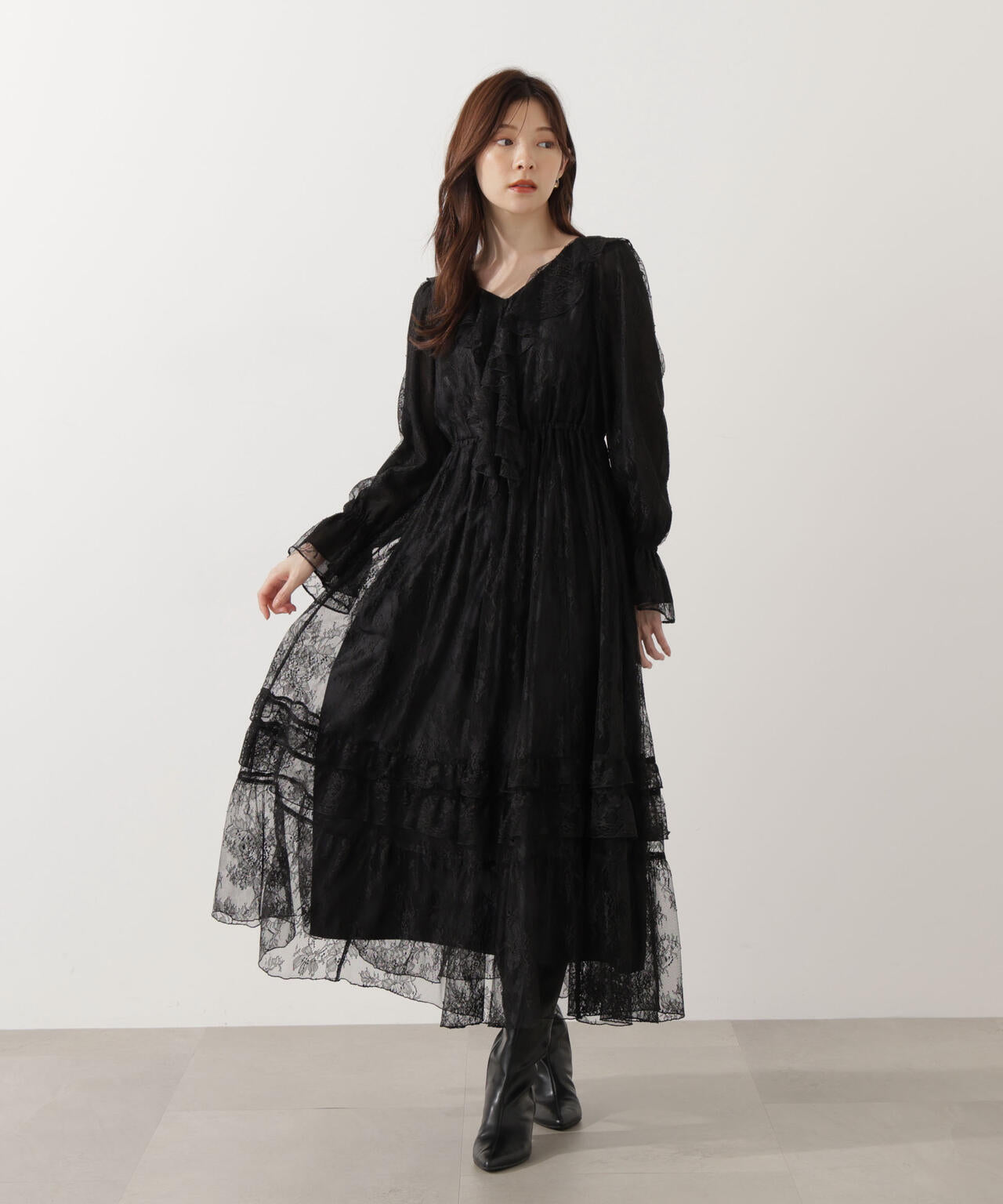 【青島心さん着用】《EDIT COLOGNE》レースフリルワンピース