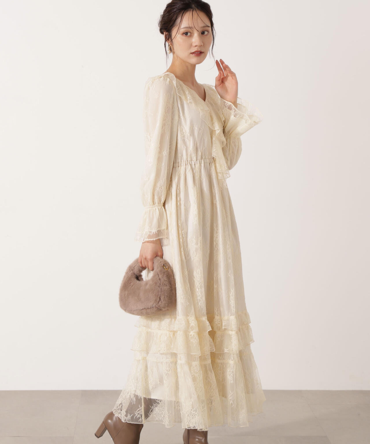 【青島心さん着用】《EDIT COLOGNE》レースフリルワンピース
