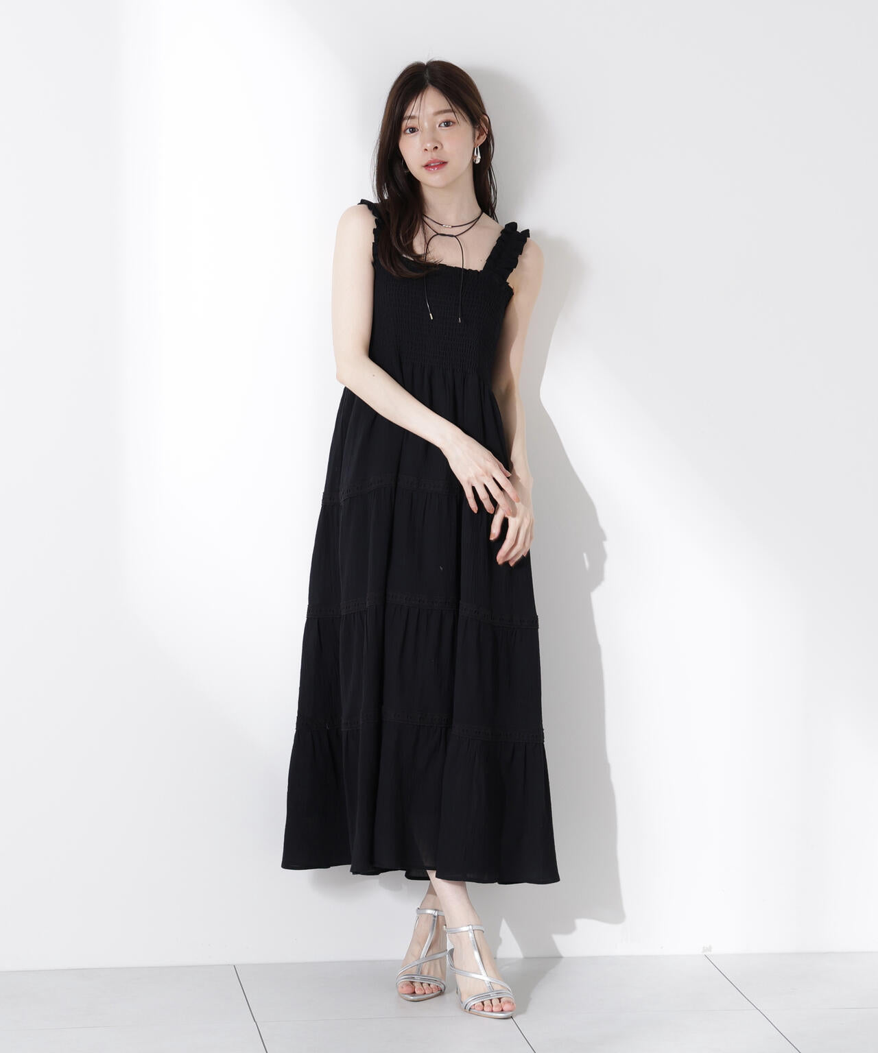 《EDIT COLOGNE》レース付きティアードワンピース