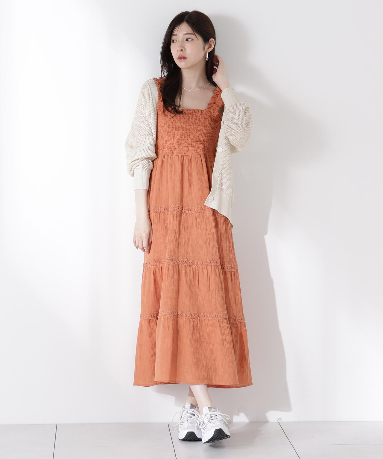 《EDIT COLOGNE》レース付きティアードワンピース