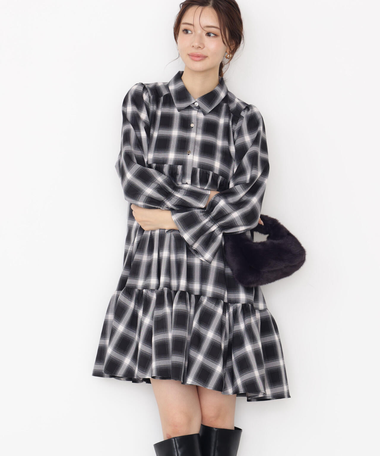 《EDIT COLOGNE》＜ウォッシャブル＞ティアードシャツミニワンピース【official site・一部店舗限定】