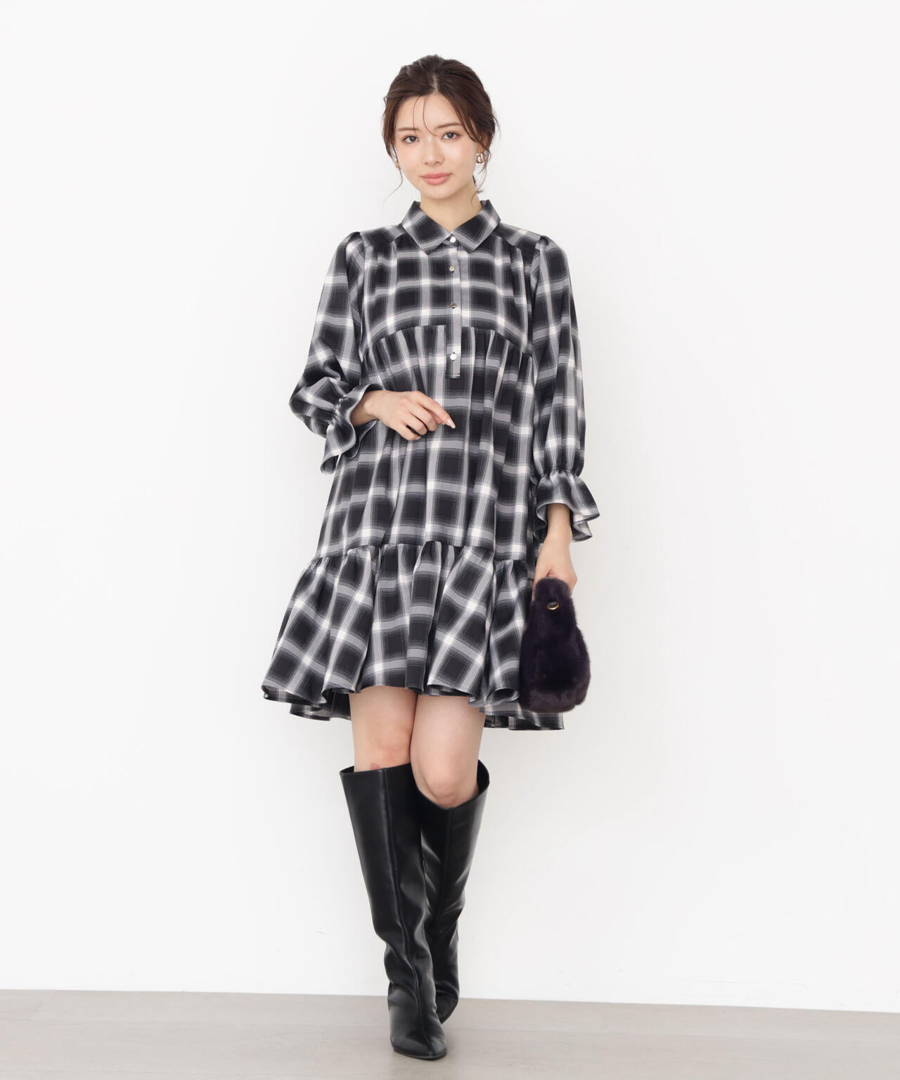 《EDIT COLOGNE》＜ウォッシャブル＞ティアードシャツミニワンピース【official site・一部店舗限定】