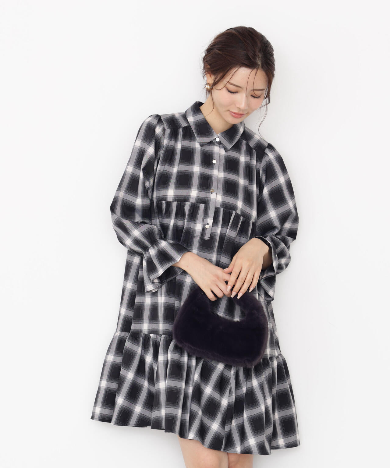 《EDIT COLOGNE》＜ウォッシャブル＞ティアードシャツミニワンピース【official site・一部店舗限定】