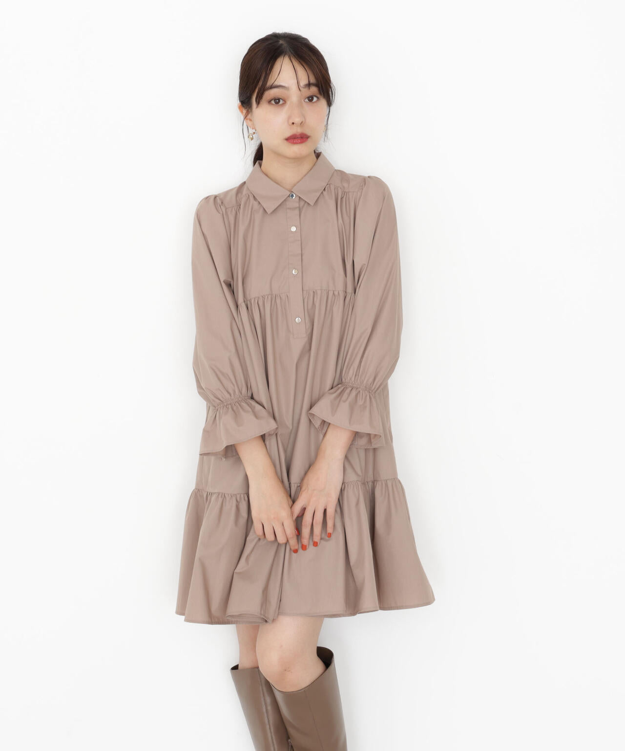 《EDIT COLOGNE》＜ウォッシャブル＞ティアードシャツミニワンピース【official site・一部店舗限定】