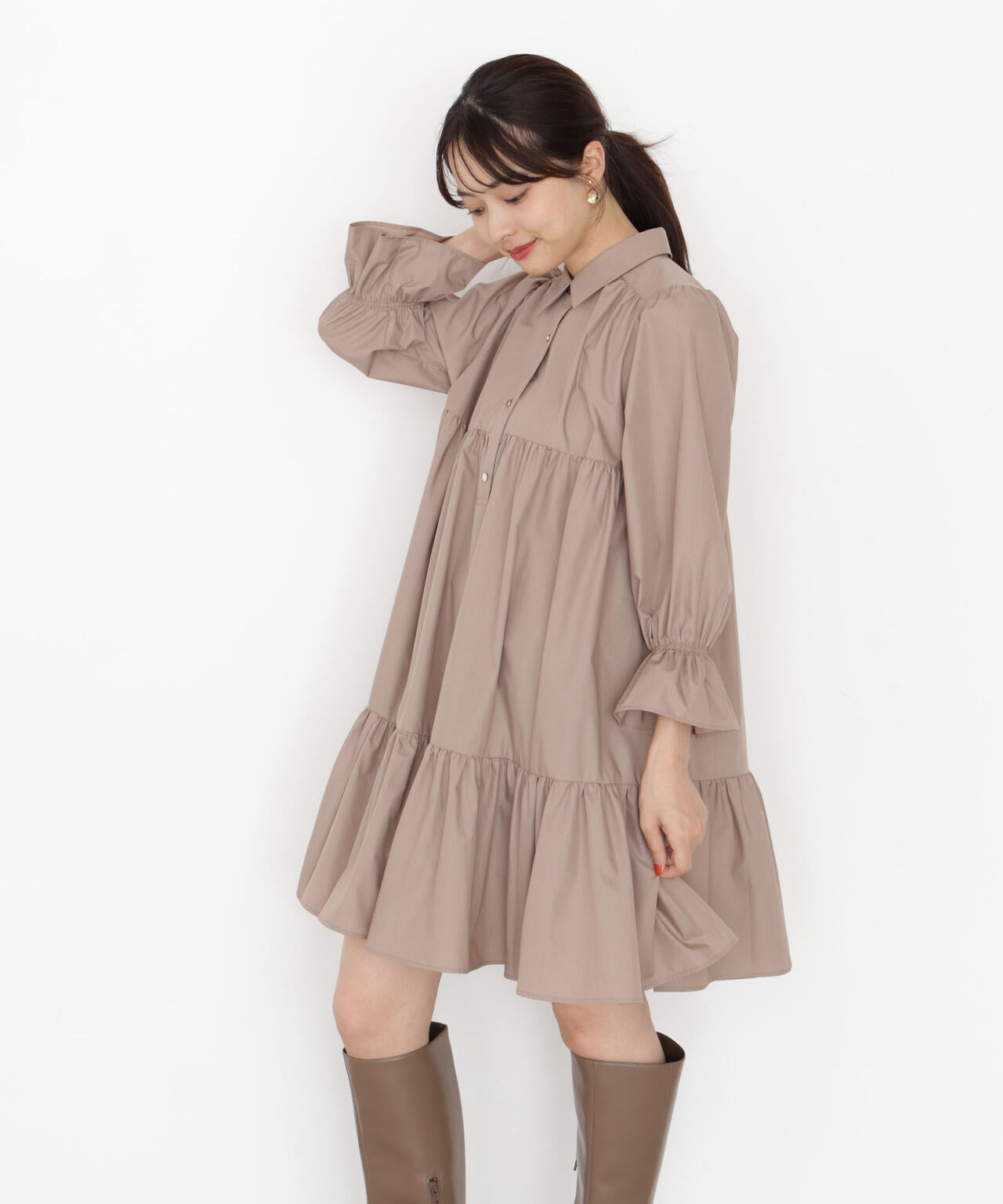 《EDIT COLOGNE》＜ウォッシャブル＞ティアードシャツミニワンピース【official site・一部店舗限定】