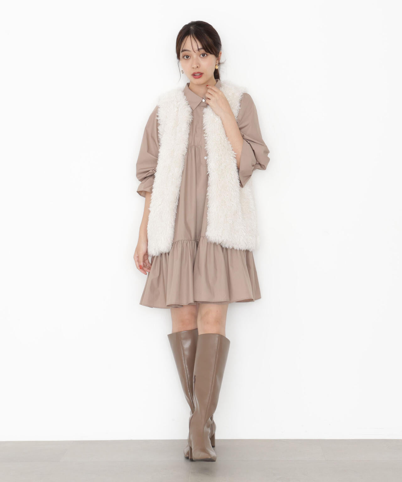 《EDIT COLOGNE》＜ウォッシャブル＞ティアードシャツミニワンピース【official site・一部店舗限定】