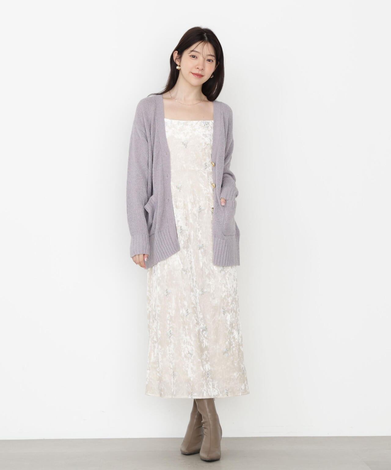 EDIT COLOGNE》刺繍ベロアキャミワンピース【official site・一