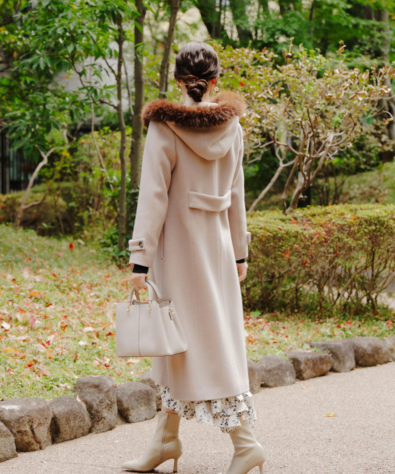 【みぃちゃん】インポートロッサ ロングコート フォックスファー 50 フォックスファーティペット付ノーカラーコート