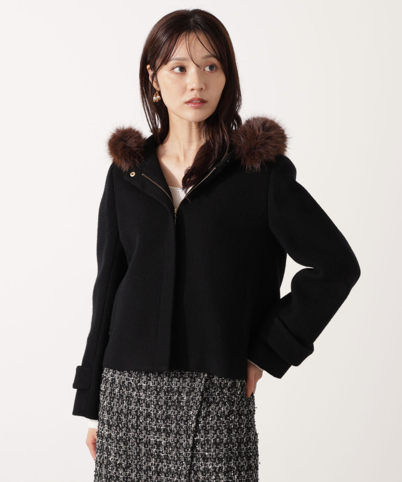 モッサフードフェイクファーショートコート