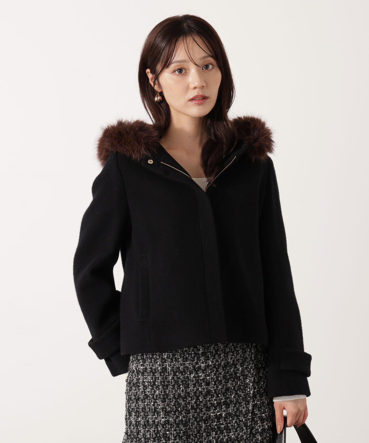 モッサフードフェイクファーショートコート