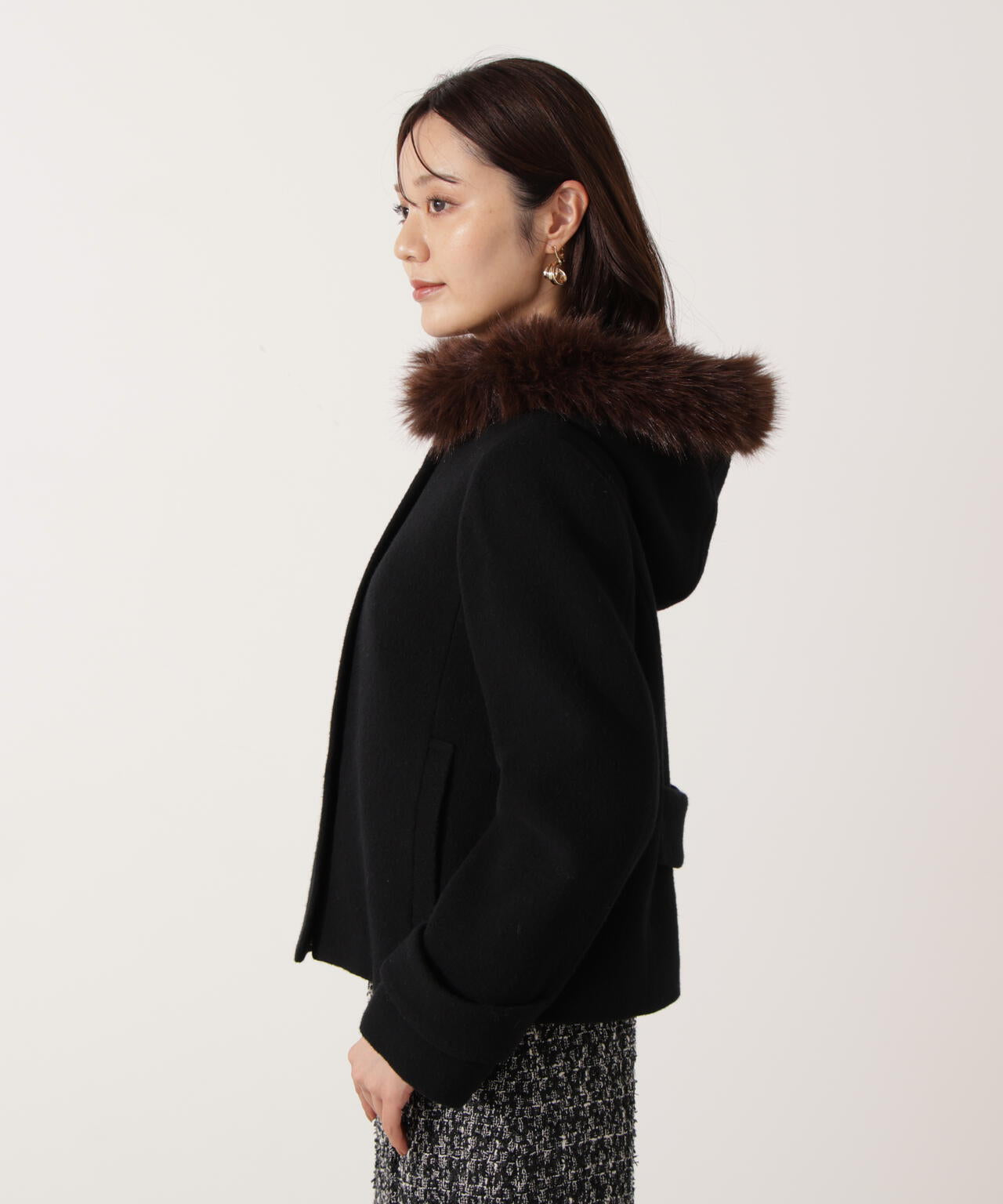 モッサフードフェイクファーショートコート