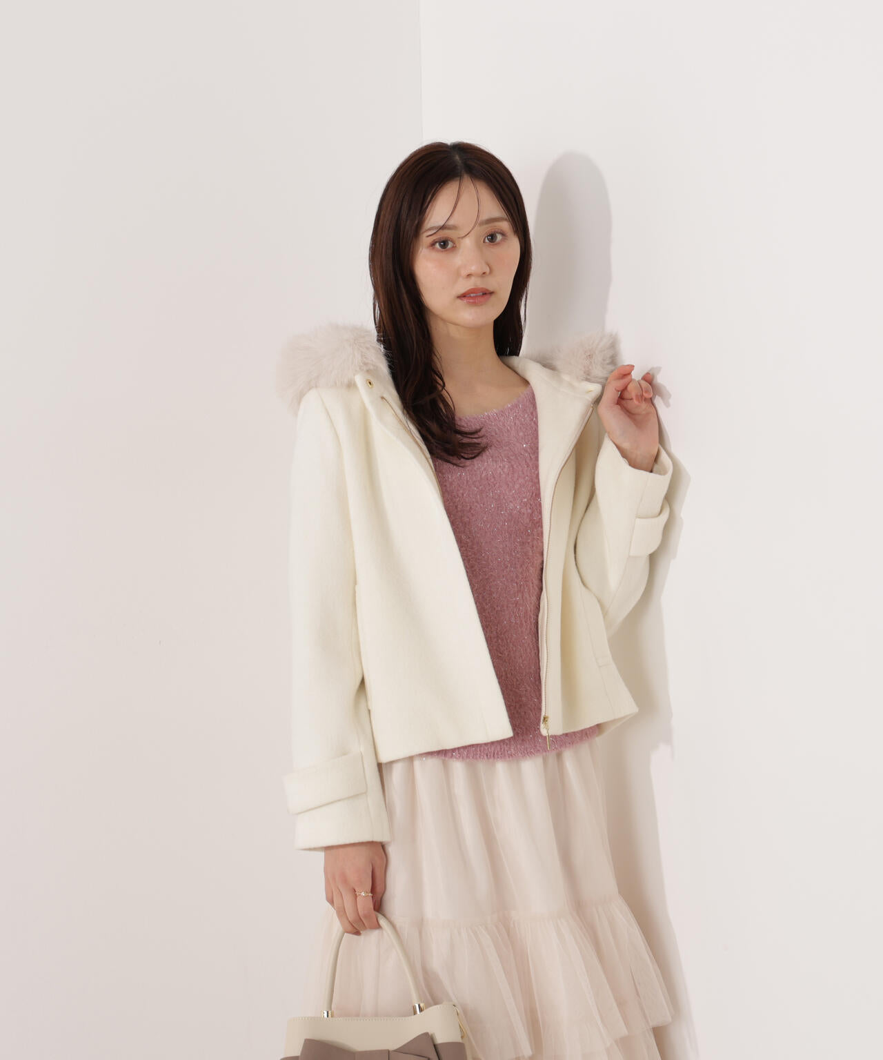 モッサフードフェイクファーショートコート