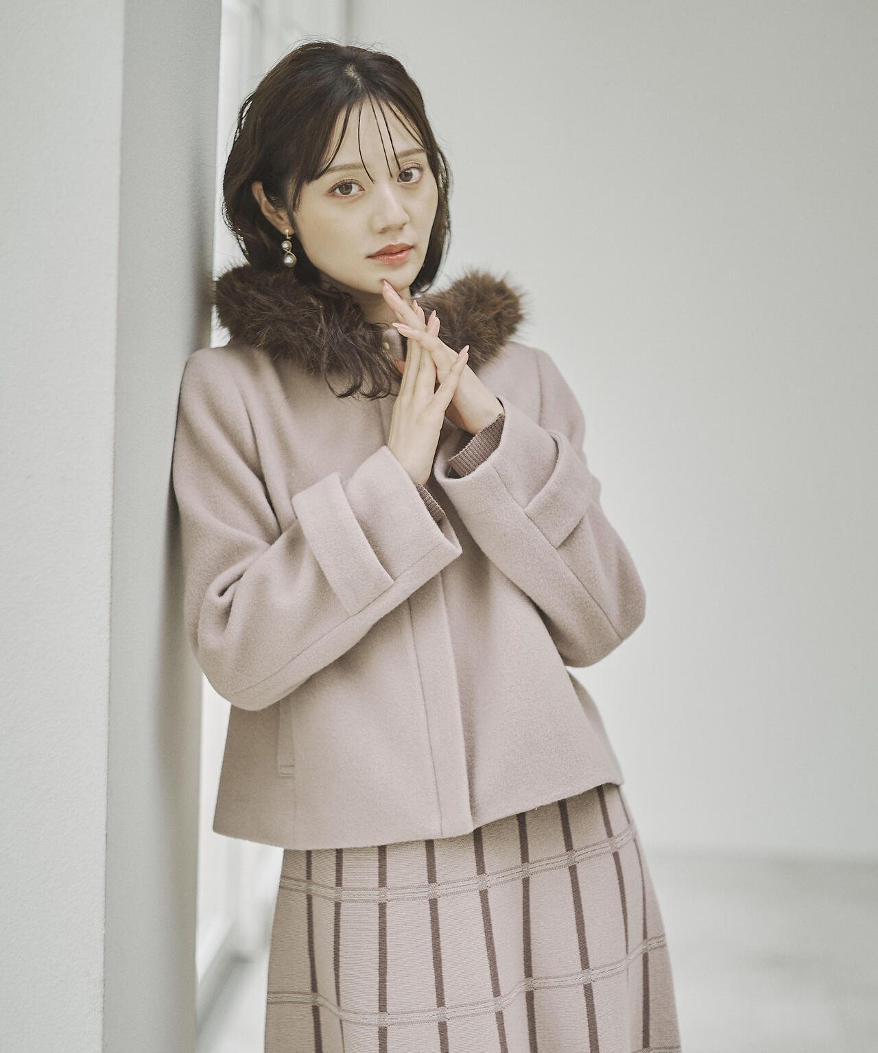 モッサフードフェイクファーショートコート