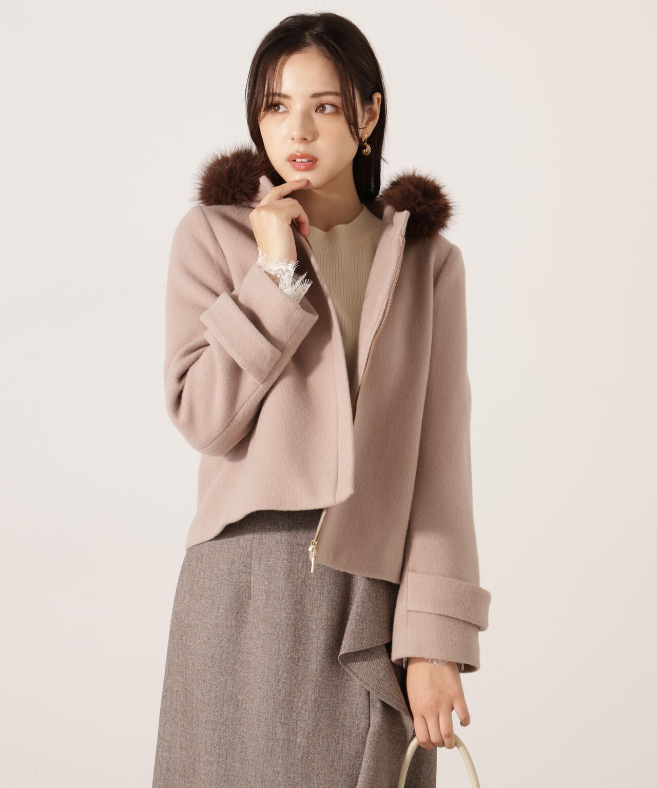 モッサフードフェイクファーショートコート