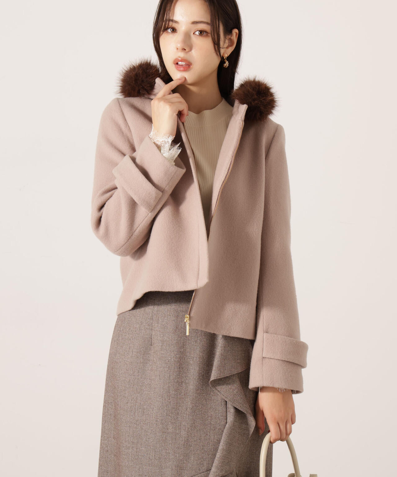 モッサフードフェイクファーショートコート