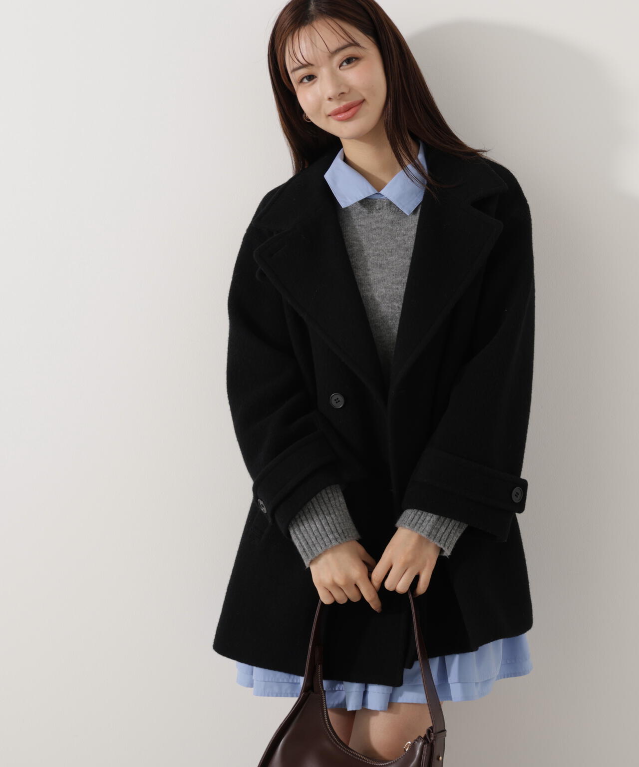 【青島心さん着用】2wayミドルコート【ネールピンク：WEB限定】