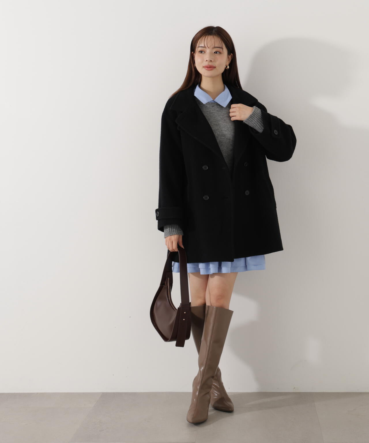 【青島心さん着用】2wayミドルコート【ネールピンク：WEB限定】