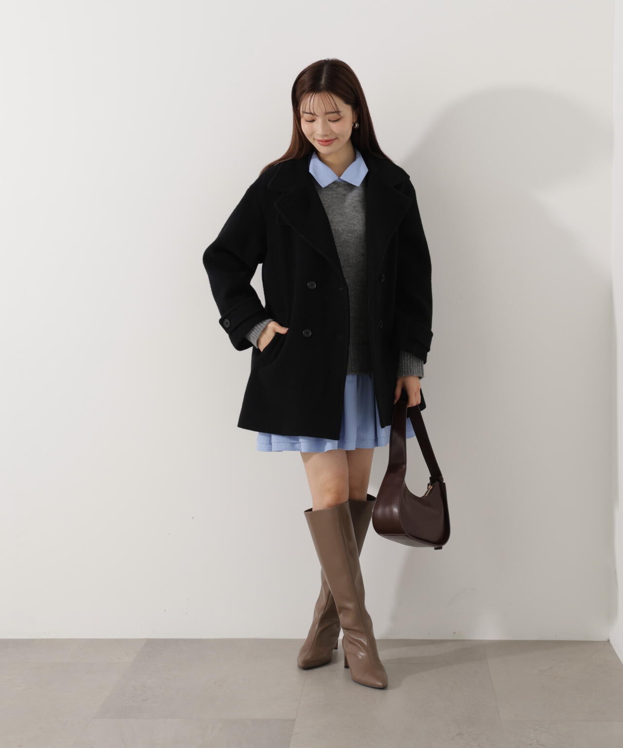 【青島心さん着用】2wayミドルコート【ネールピンク：WEB限定】