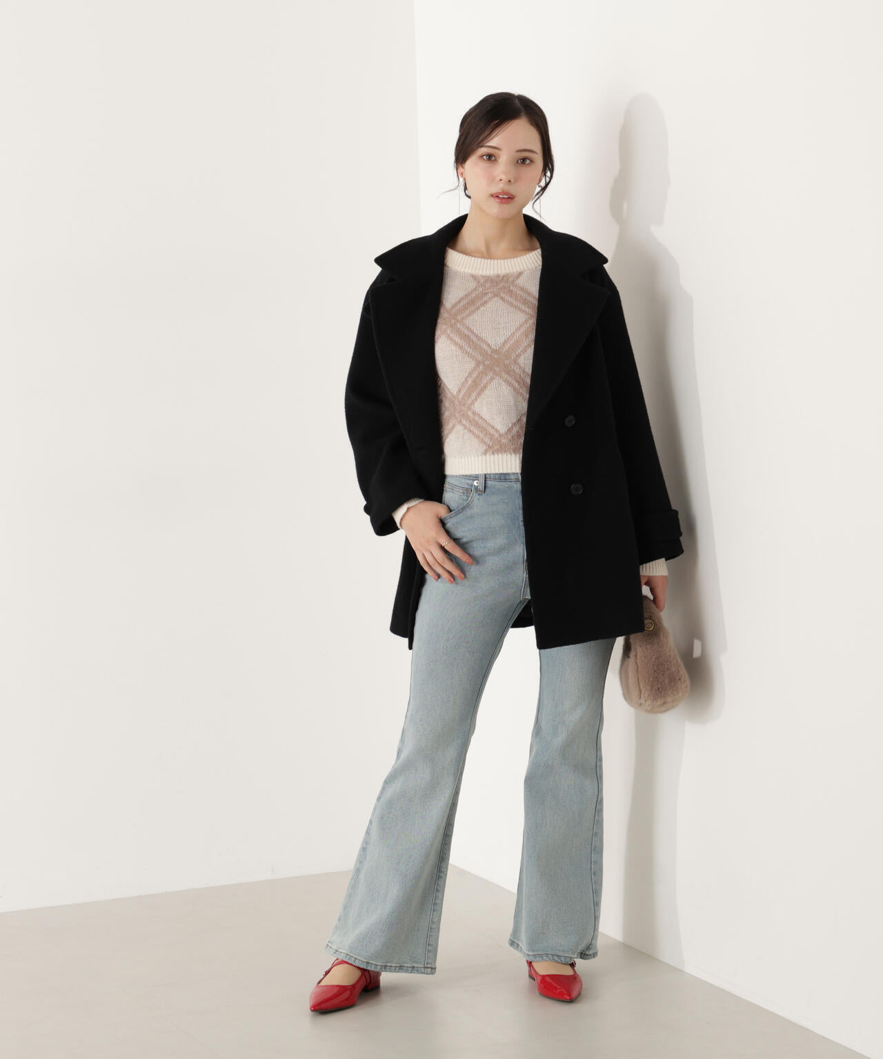 【青島心さん着用】2wayミドルコート【ネールピンク：WEB限定】