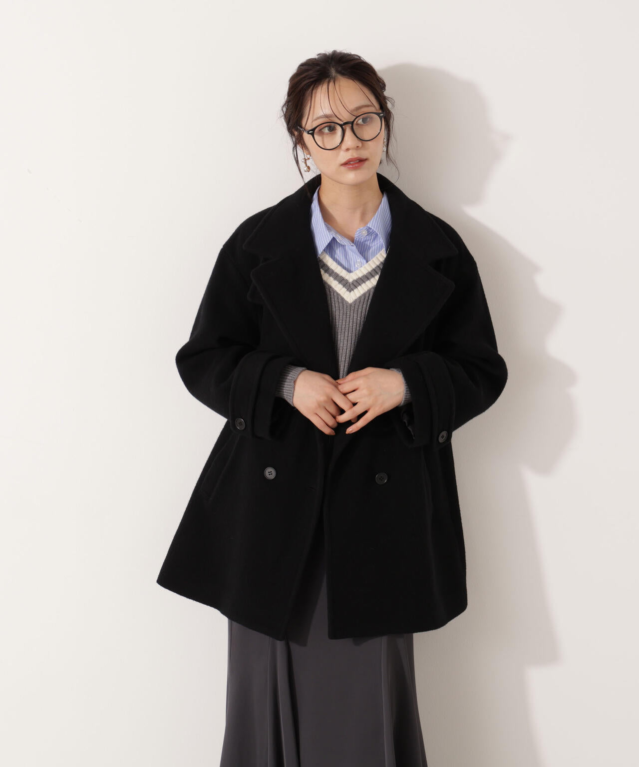 【青島心さん着用】2wayミドルコート【ネールピンク：WEB限定】