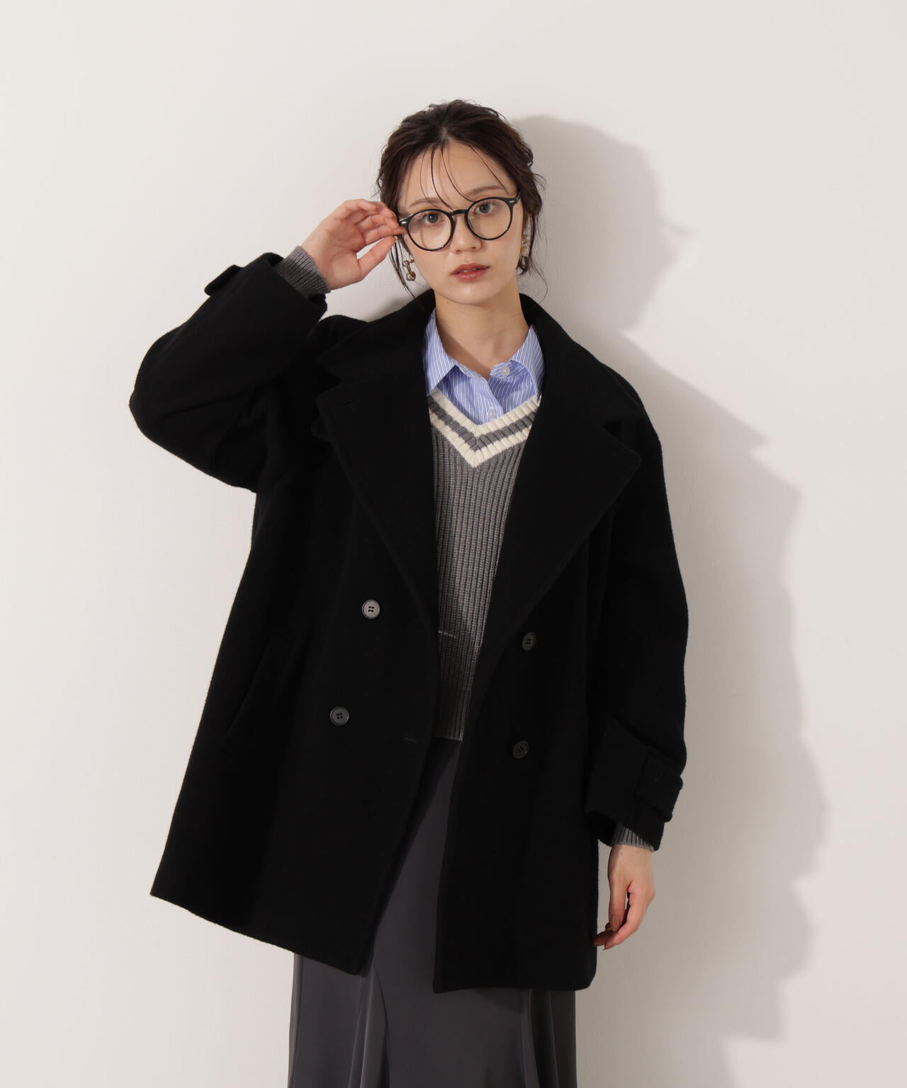 【青島心さん着用】2wayミドルコート【ネールピンク：WEB限定】