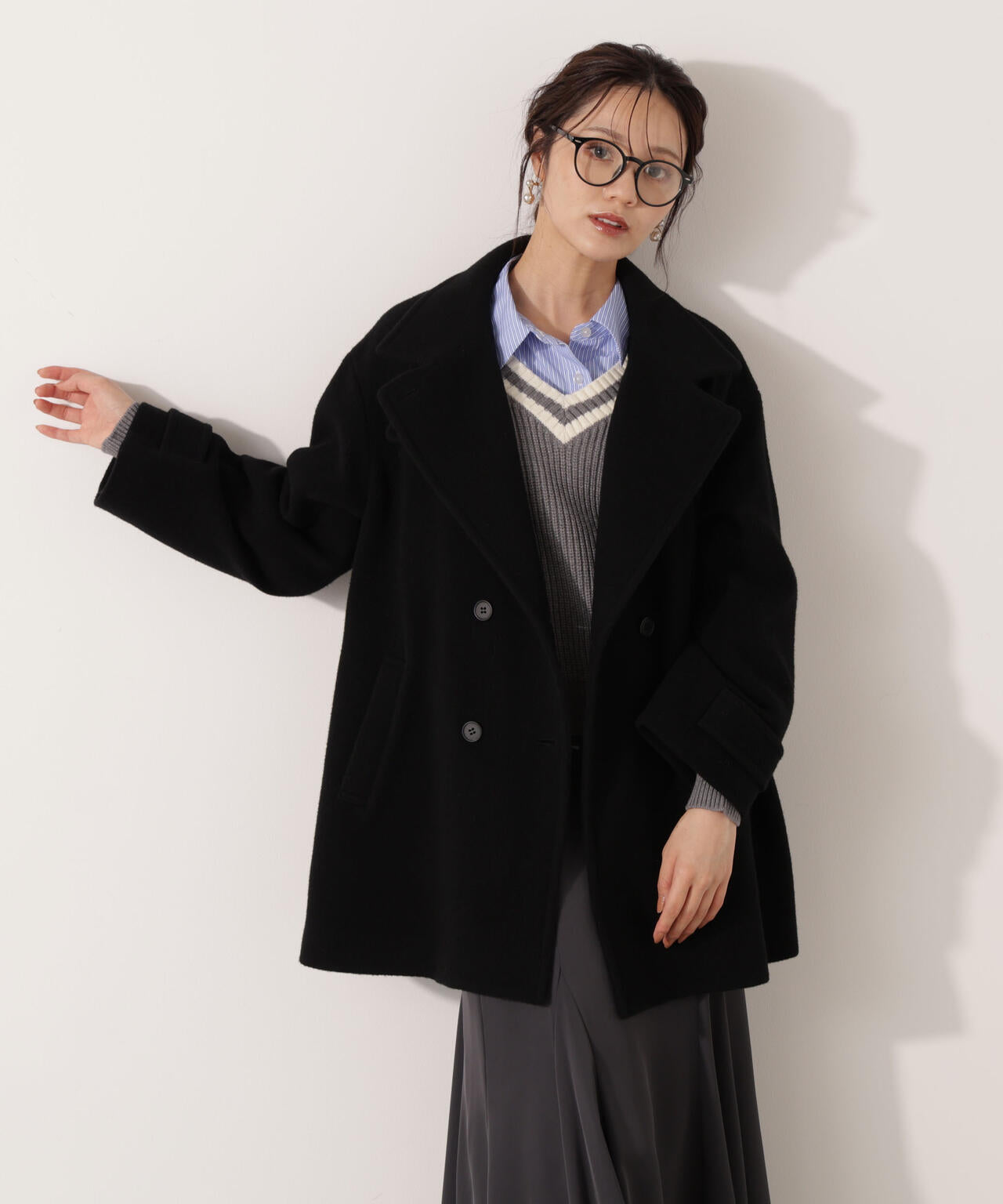 【青島心さん着用】2wayミドルコート【ネールピンク：WEB限定】