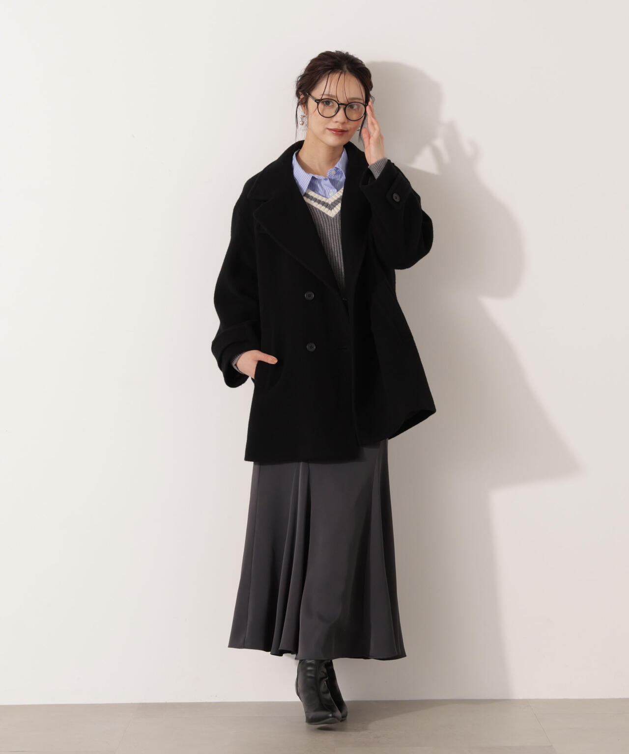 青島心さん着用】2wayミドルコート【ネールピンク：WEB限定