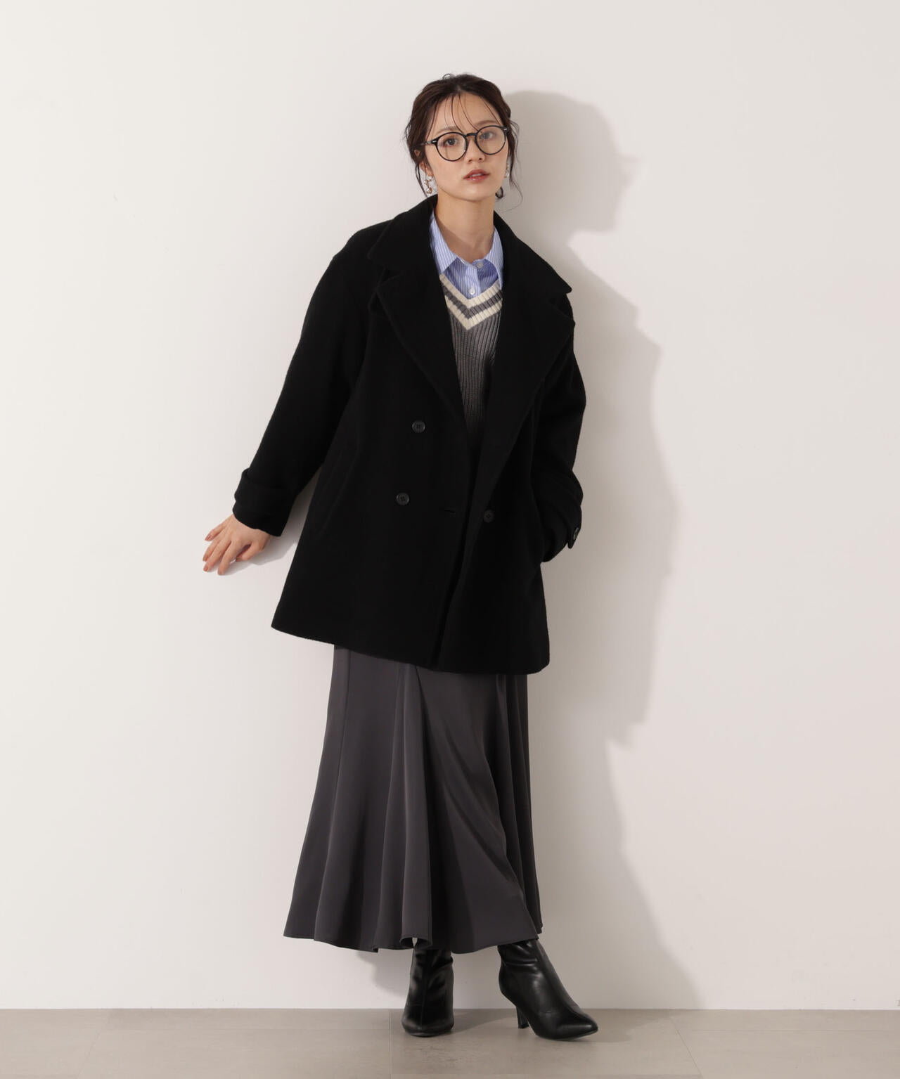 【青島心さん着用】2wayミドルコート【ネールピンク：WEB限定】