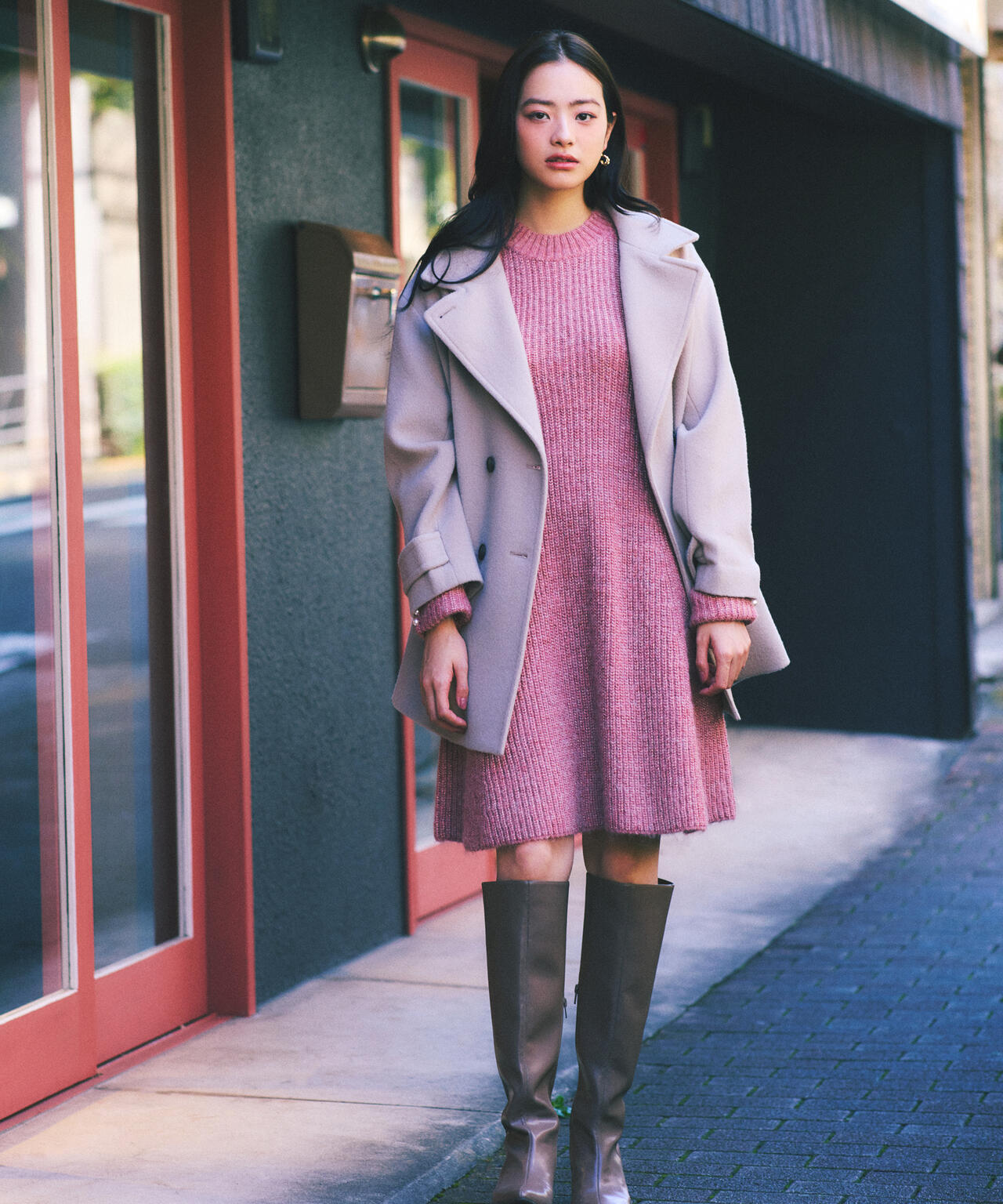 プロポーション　ミドルコート 青島心さん着用】2wayミドルコート【ネールピンク：WEB限定