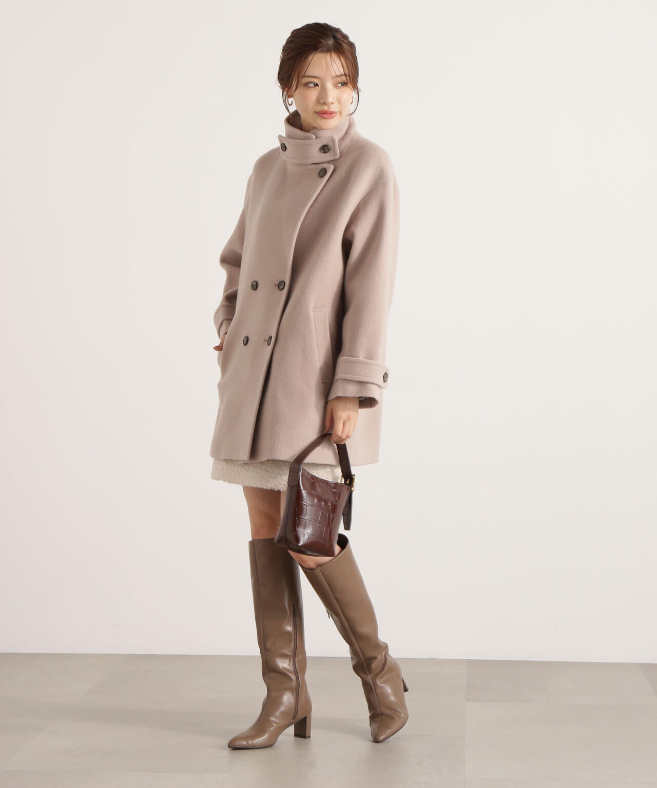 【青島心さん着用】2wayミドルコート【ネールピンク：WEB限定】