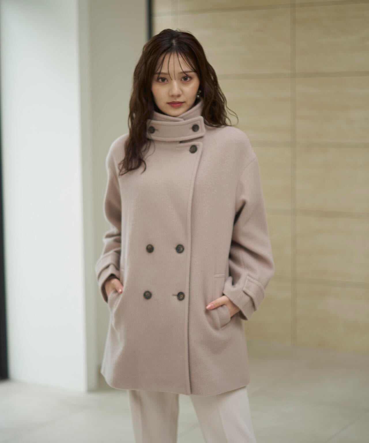 【青島心さん着用】2wayミドルコート【ネールピンク：WEB限定】