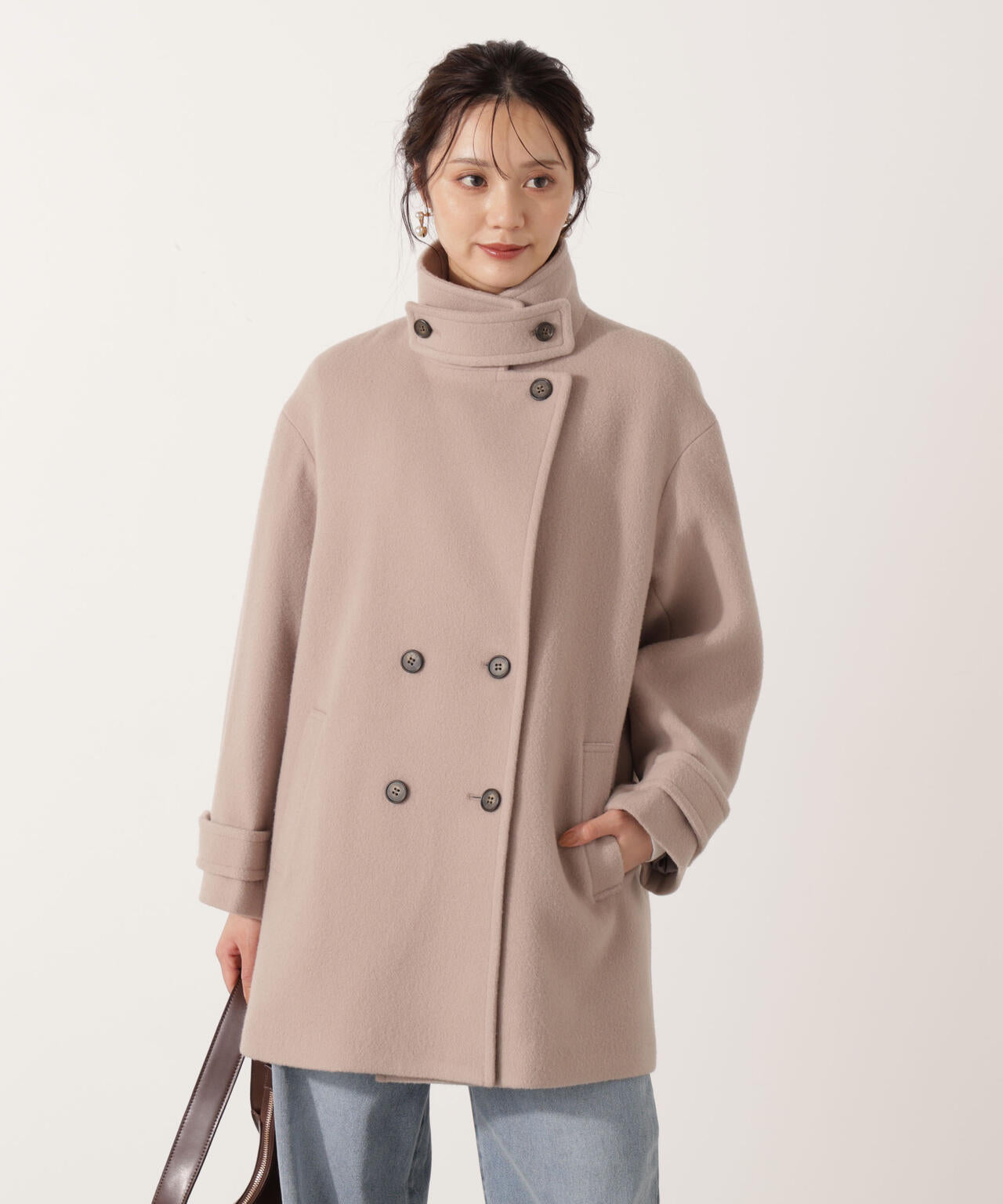 【青島心さん着用】2wayミドルコート【ネールピンク：WEB限定】