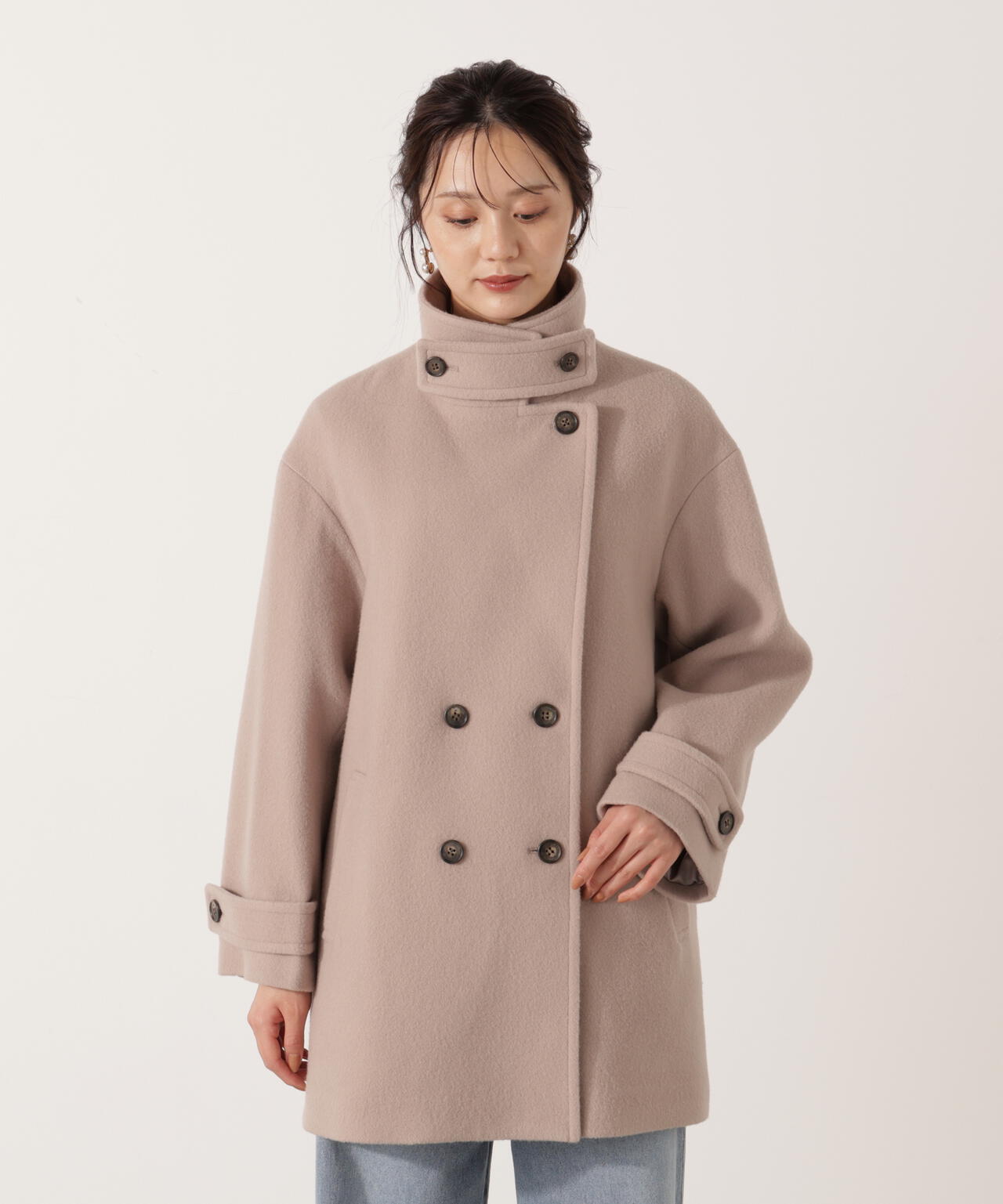 【青島心さん着用】2wayミドルコート【ネールピンク：WEB限定】