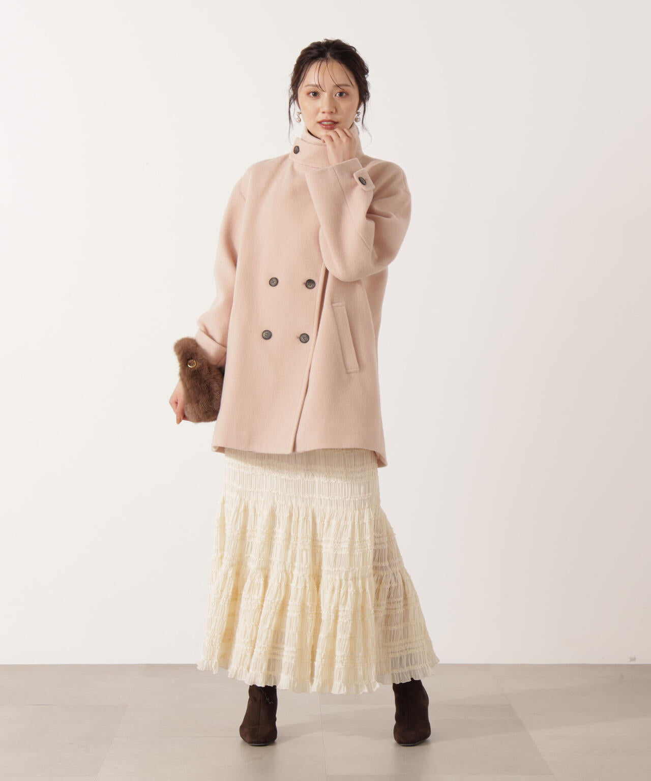 【青島心さん着用】2wayミドルコート【ネールピンク：WEB限定】