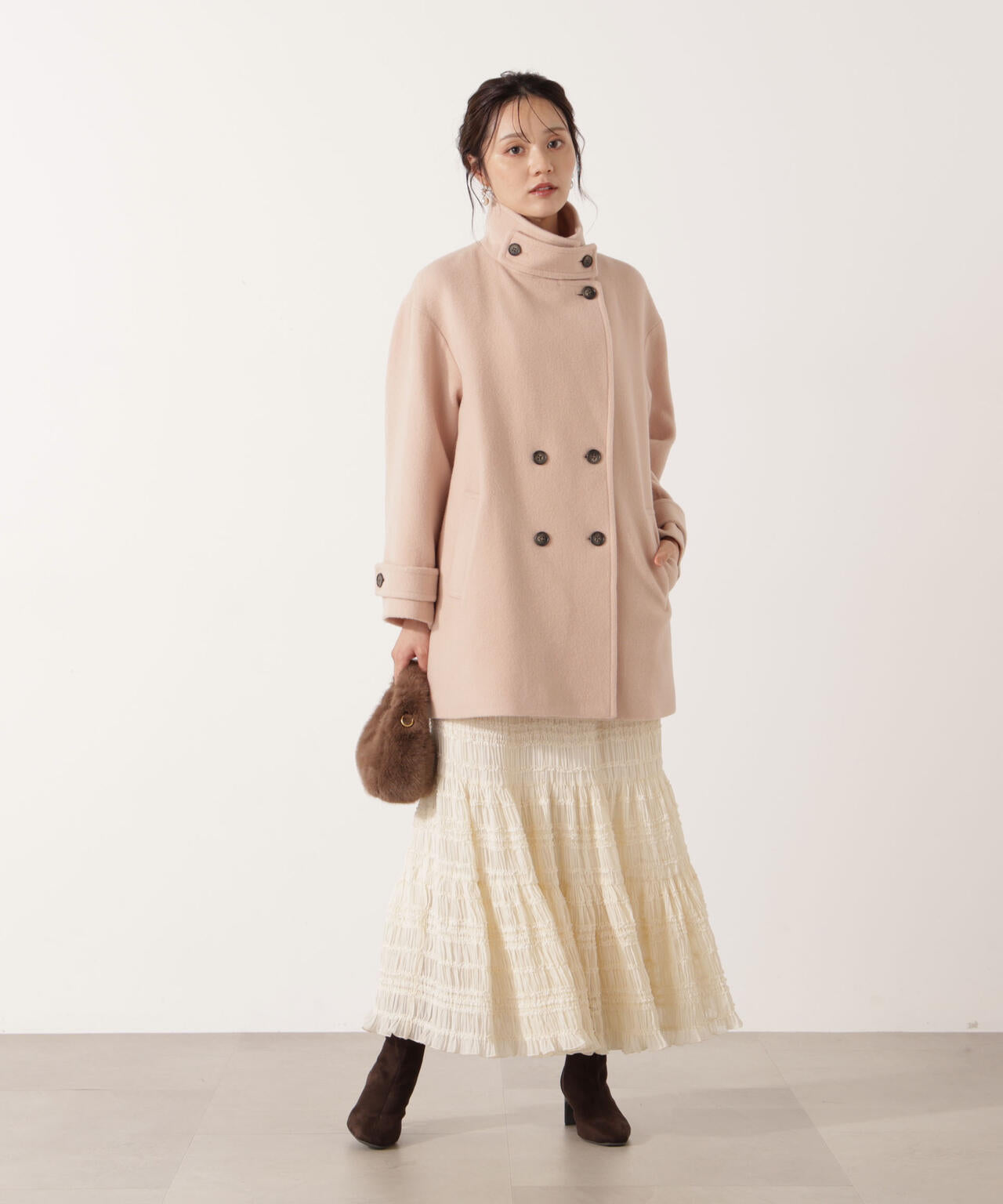 【青島心さん着用】2wayミドルコート【ネールピンク：WEB限定】