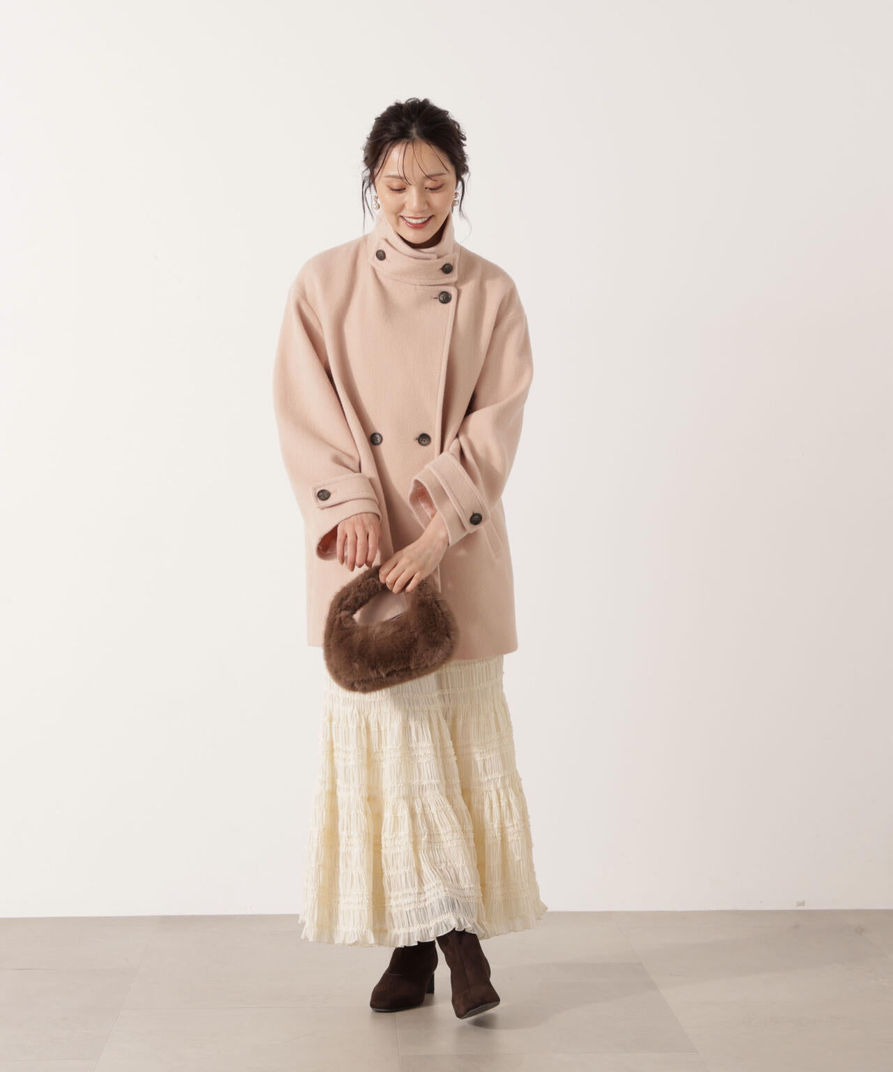 【青島心さん着用】2wayミドルコート【ネールピンク：WEB限定】