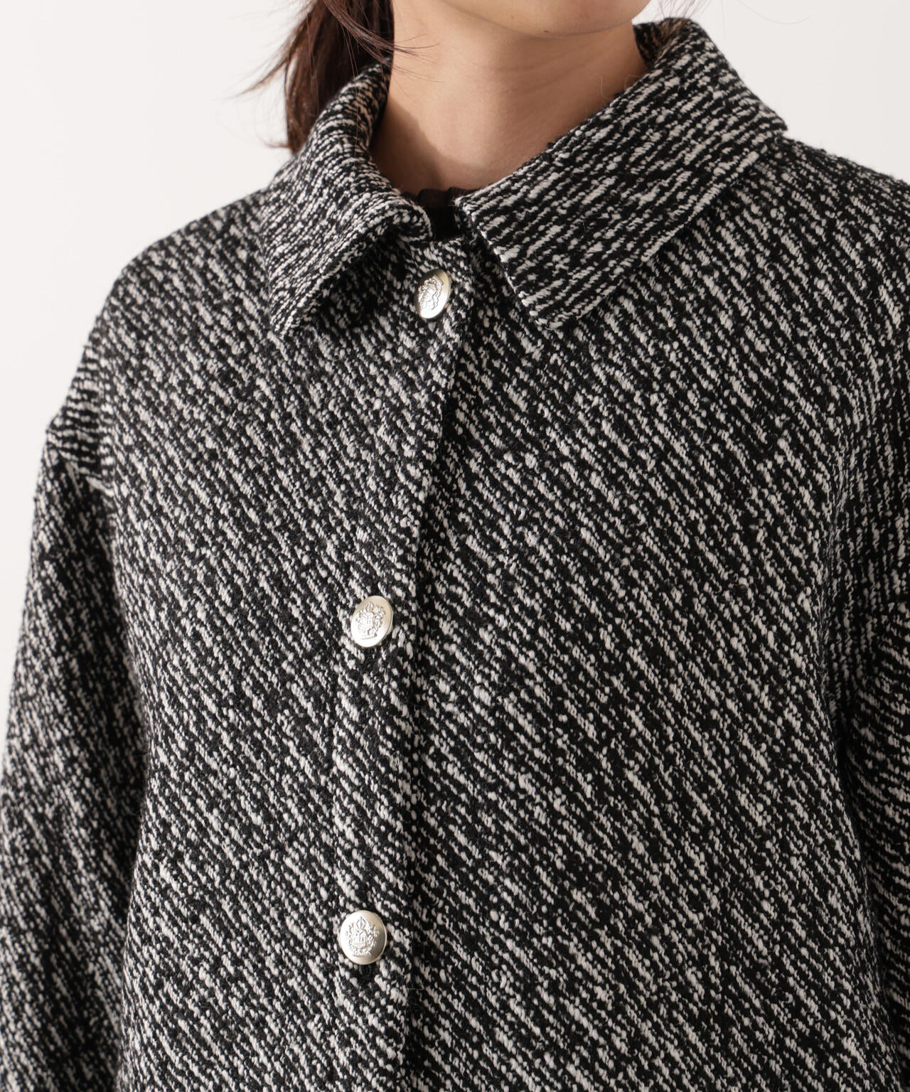 【青島心さん着用】金ボタン付きツイードミドルジャケット