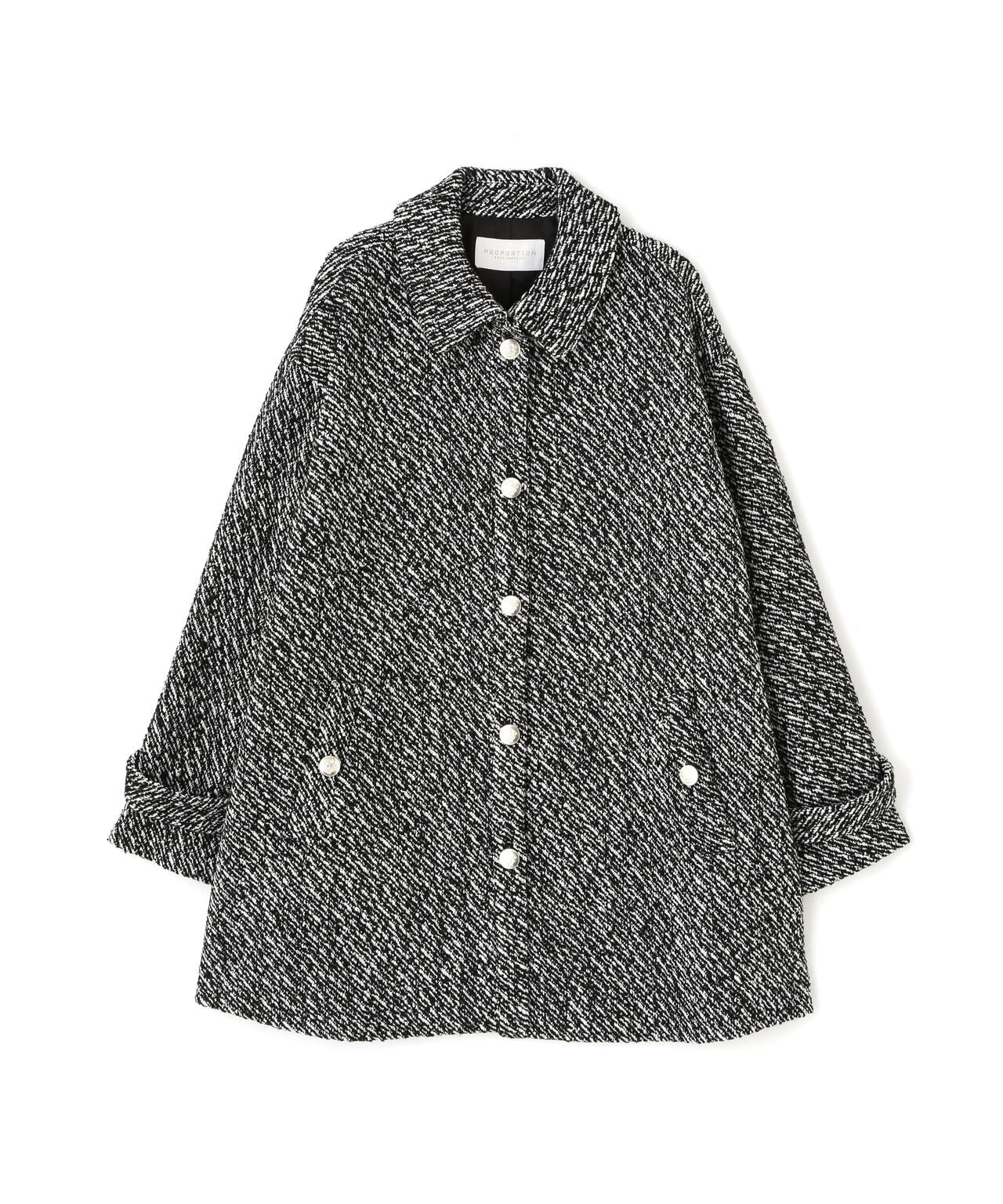 美品　プラステ　ノーカラージャケット　ツイード　フリンジ　金ボタン　グレー　M PLST(プラステ)公式 | ツイードノーカラージャケット