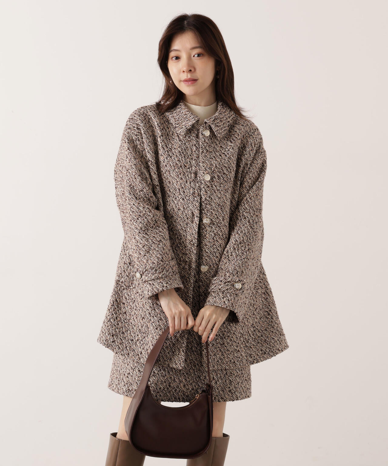 青島心さん着用】金ボタン付きツイードミドルジャケット | PROPORTION